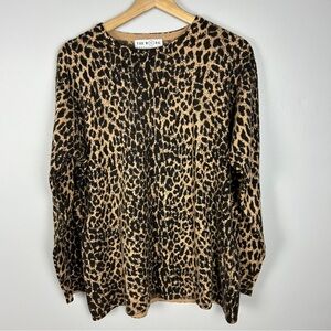 Vintage Wool Angora Animal Print Sweater Large Leopard Quality 90s Crew Office